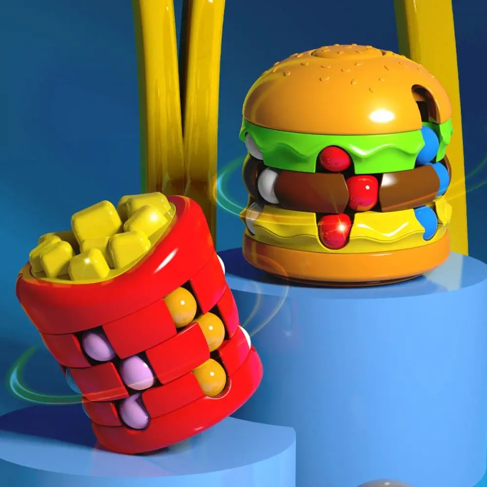 Easy To Carry Burger Magic Bean Cube French Fries Rotation Magic Cube Toy Handheld Brain Teaser Bead Puzzles Game Finger