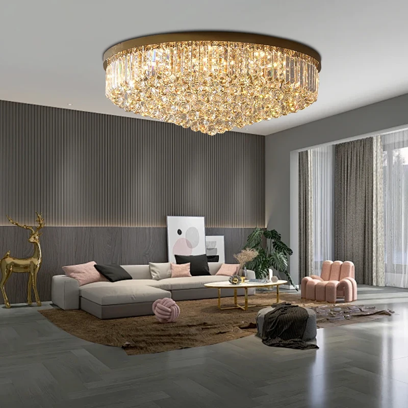 

Modernl Gold Square/rotundity Stainless Steel Base Ceiling Light Crystal Lampshade Living Room Restaurant Hotel Led Hanging Lamp