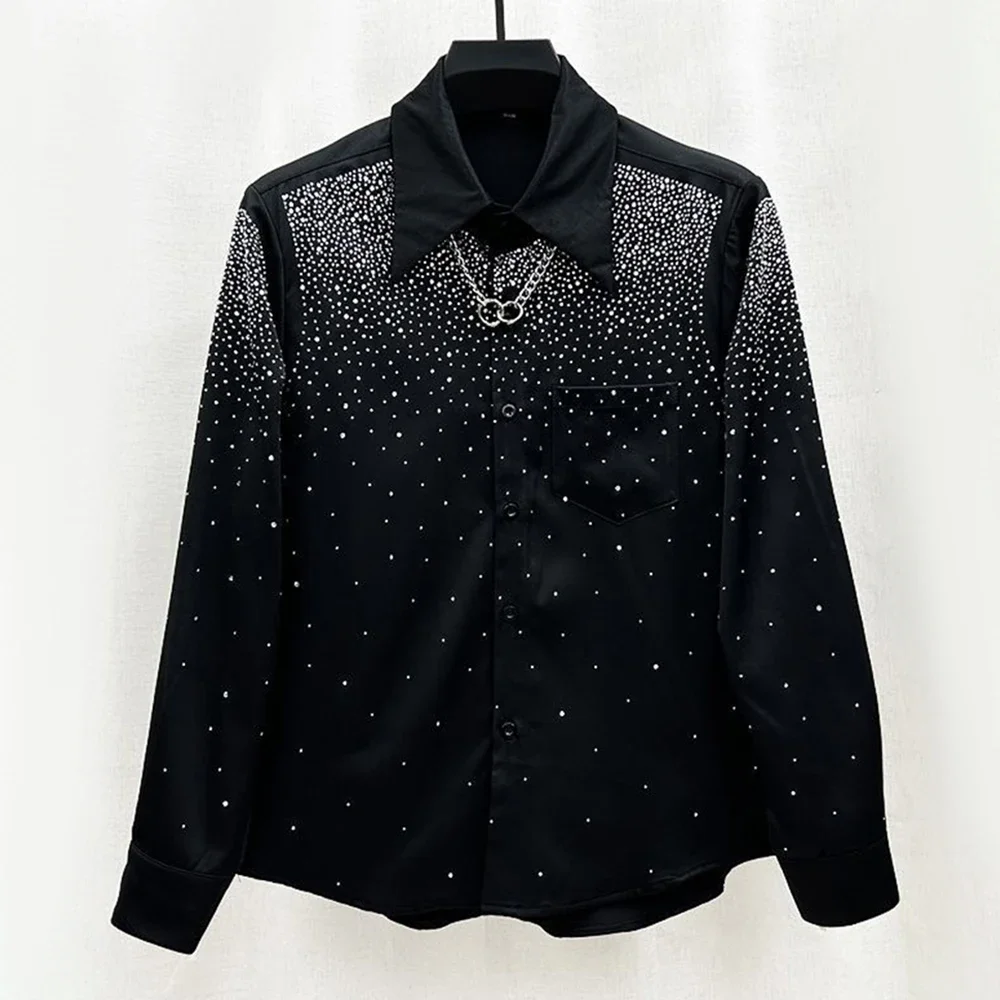 Camisa holgada de manga larga para hombre, camisa Sexy con hombrera de diamante, estilo perezoso, a la moda, para actuación en club nocturno, Unisex, otoño