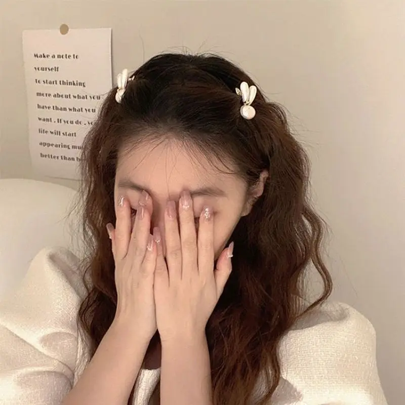 قطعة واحدة من مشبك شعر لؤلؤ الأرنب الصغير، إكسسوار مشبك جانبي للنساء، مشبك شعر على الطراز الأجنبي للجبهة، مشبك منقار البط #4