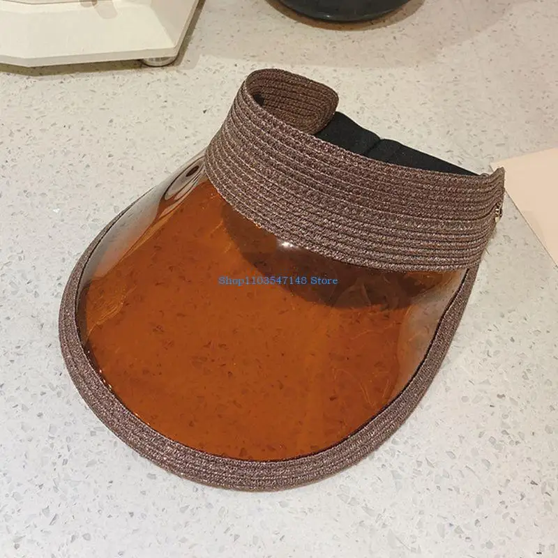 P88B, tapa vacía tejida con purpurina verano para mujer, sombrero para visera transparente plástico UV para gorra