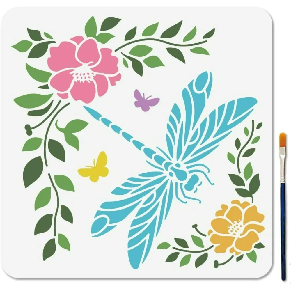 Libellen-Blumenrand-Schablone, 30 x 30 cm, Weinblatt-Vorlage zum Malen auf Holz, DIY-Handwerk, Wandleinwand