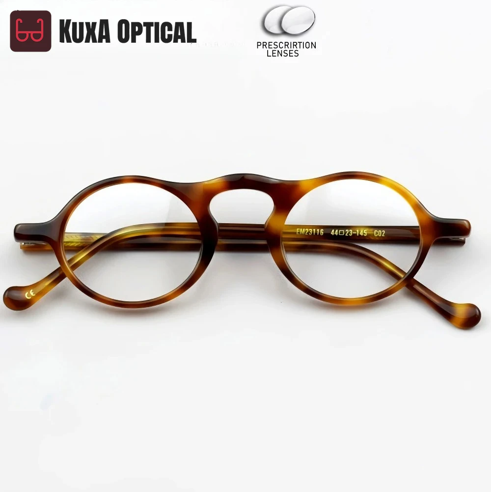 

KUXA Small Vintage Optical Eyewear Men Custom Prescription Glasses Progressive Myopia Hyperopia Lenses Acetate Tortoise Frame