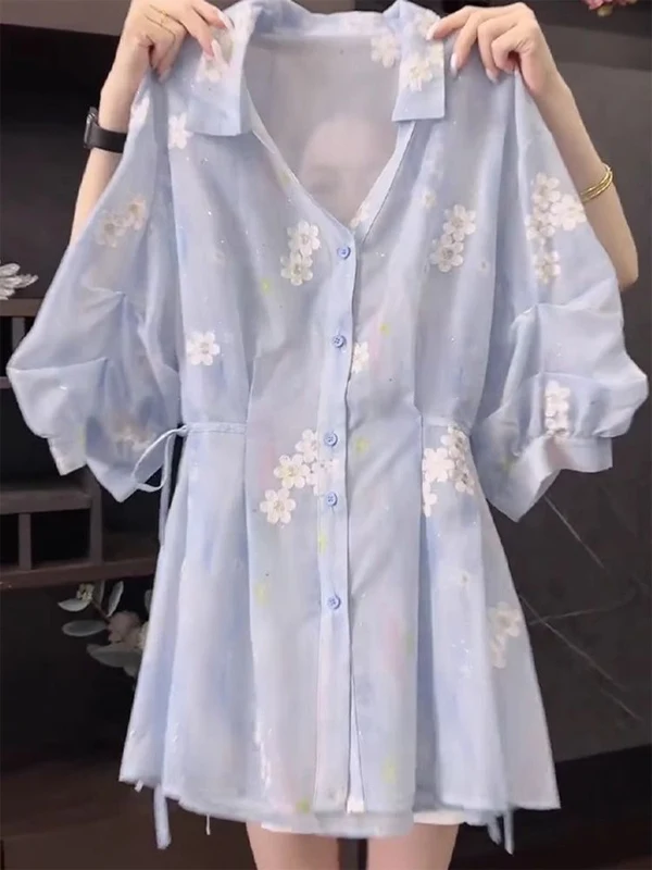 

Summer 2026 Faionable Floral Print ort Sve irt Women's Ele Versatile Large Size High-End Feel Commute Sle Kore...