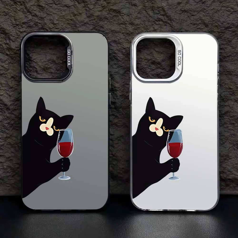 

Cat wine pattern phone case for iPhone 17 16 15 14 13 12 11 Pro/ Max/Plus shock-proof rear cover anti-fingerprint