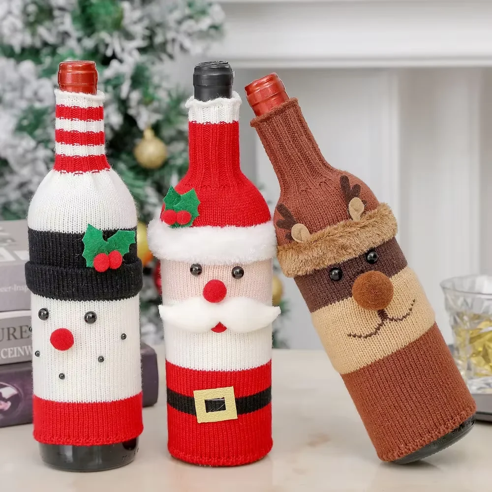 

Christmas Wine Bottle Cover Set Santa Snowman Woven Wine Bottle Bags For Christmas Party Dinner Table Decorations New Year