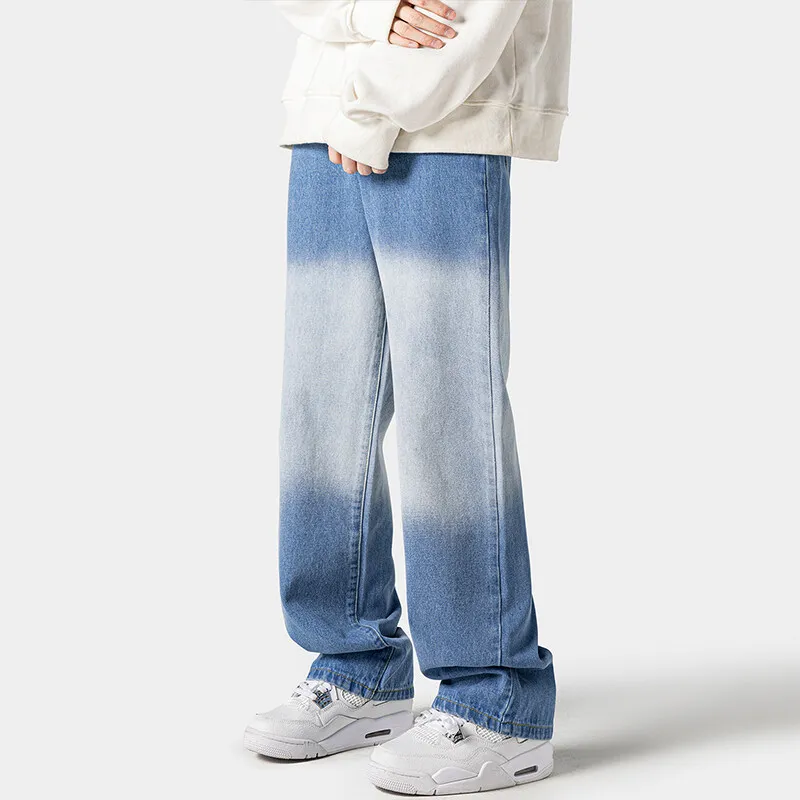 

Men's Gradient Baggy Jeans 2026 New Streetwear Wide Leg Straight Denim Pants Casual Loose Trousers for Male Hip Hop