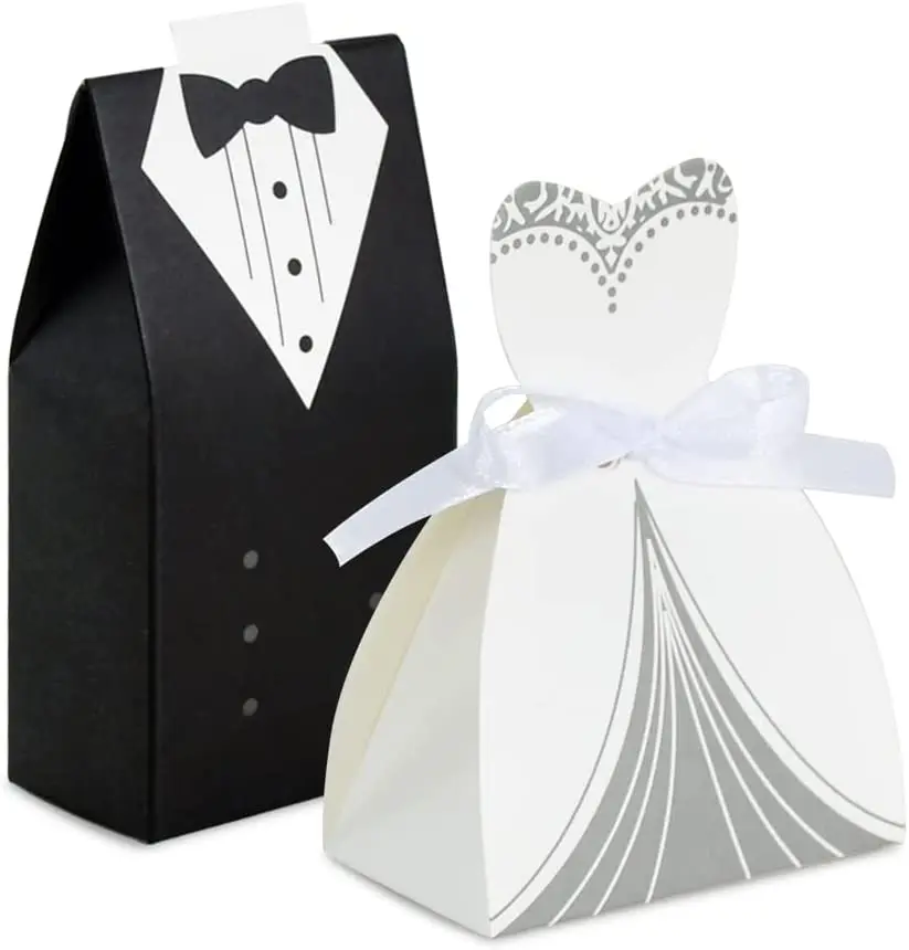 50pcs Wedding Gift box Wedding Party Gift box Candy Box Dress and tail dress gift box (dress 25pcs tuxedo 25pcs)