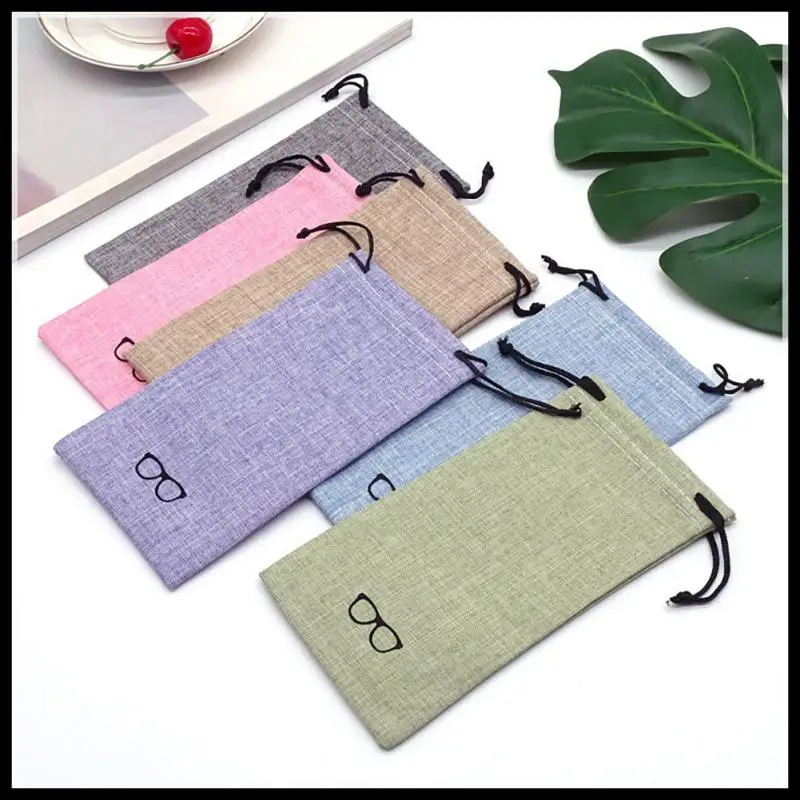1PC Sunglasses Storage Bag Fashion Linen Dust Proof Drawstring Pouch Solid Color Portable Pocket Spectacles Case Eyeglasses Bag