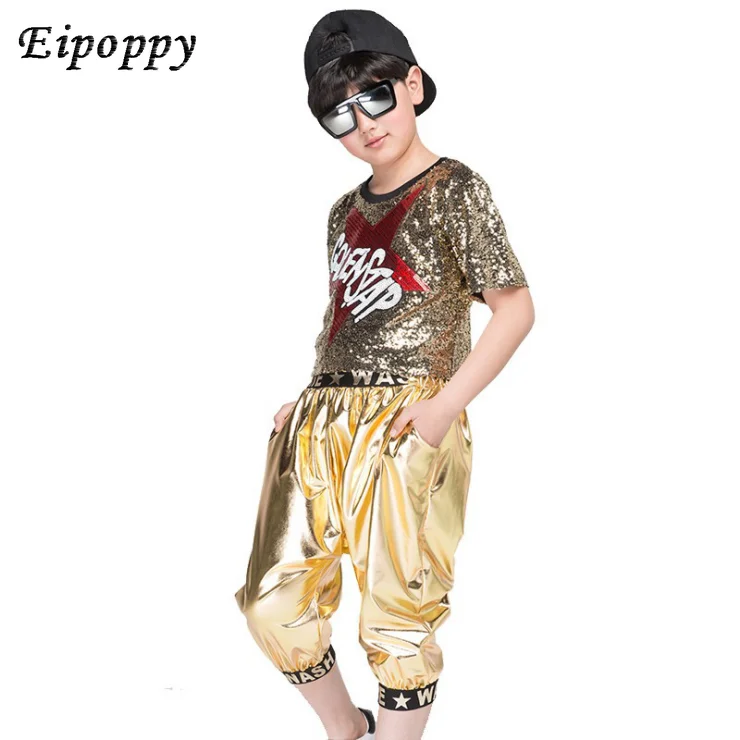 أزياء رقص الجاز للأطفال ، زي التشجيع ، الأولاد والبنات ، الترتر ، الهيب هوب ، ملابس الرقص الحديثة ، ملابس الأداء