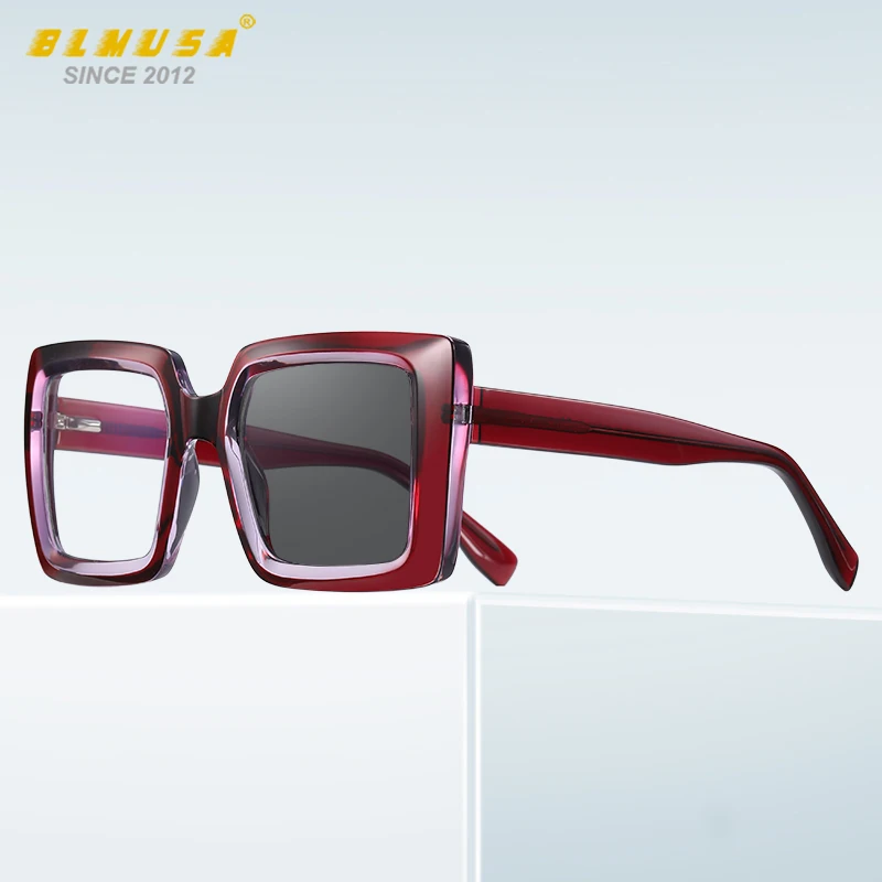 BLMUSA Square Photochromic Blue Light Blocking Large Frame Eyeglasses fashion Reading Glasses ladies Prescription Myopia Glasses