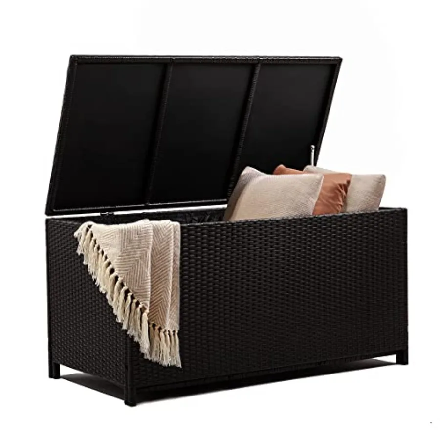 

Уличный ящик для хранения из полимерной смолы на 120 галлонов, всепогодный - Просторное решение для сада, патио и двора - Легкая сборка, идеально подходит