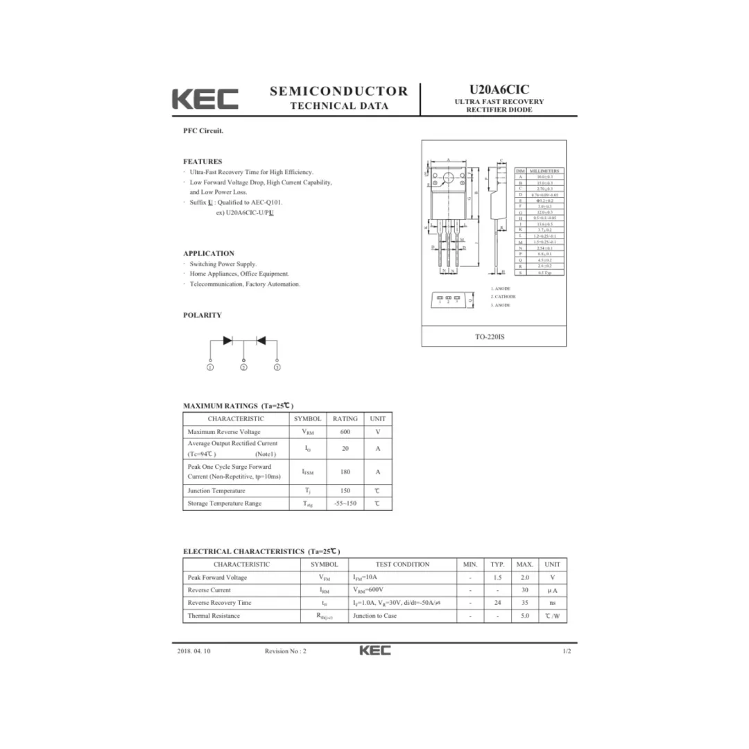 KECU20A6CIC U20A6CIC TO220 20A 600V