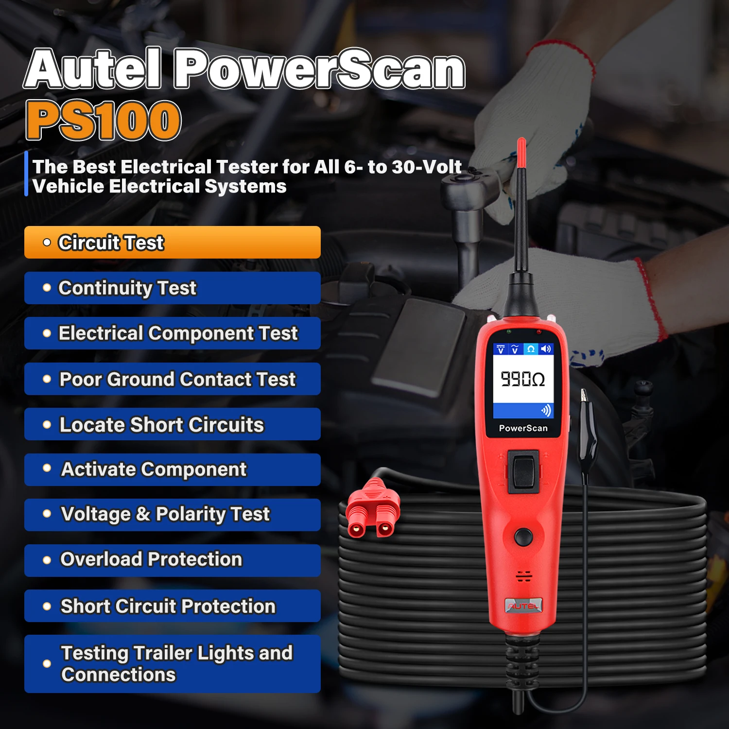 Autel PowerScan PS100 Auto Circuit Tester Diagnostic AVOmeter Test Tool Automotive OBD2 Scanner