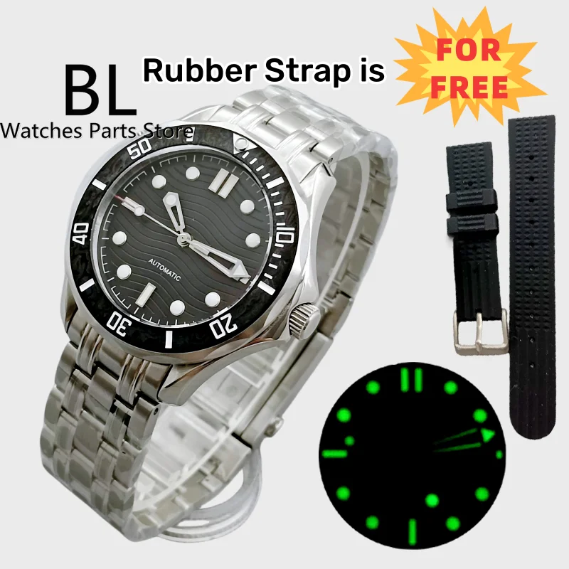 BLIGER 41mm Watch For Men NH35A MIYOTA 8215 PT5000 Black Wave Dial Luminous Sapphire Glass Carbon Fiber Bezel Unidirectional