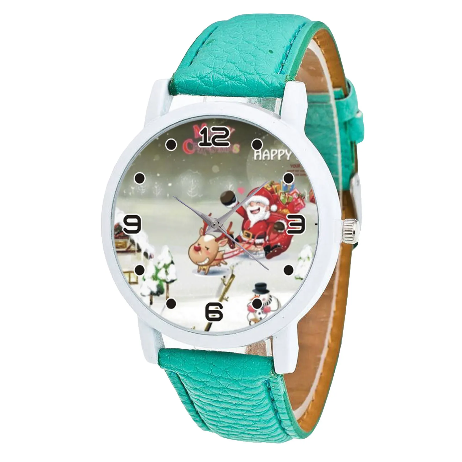 Reloj de pulsera con estampado de dibujos animados para niños, correa de cuero, reloj de cuarzo informal, regalo de Navidad