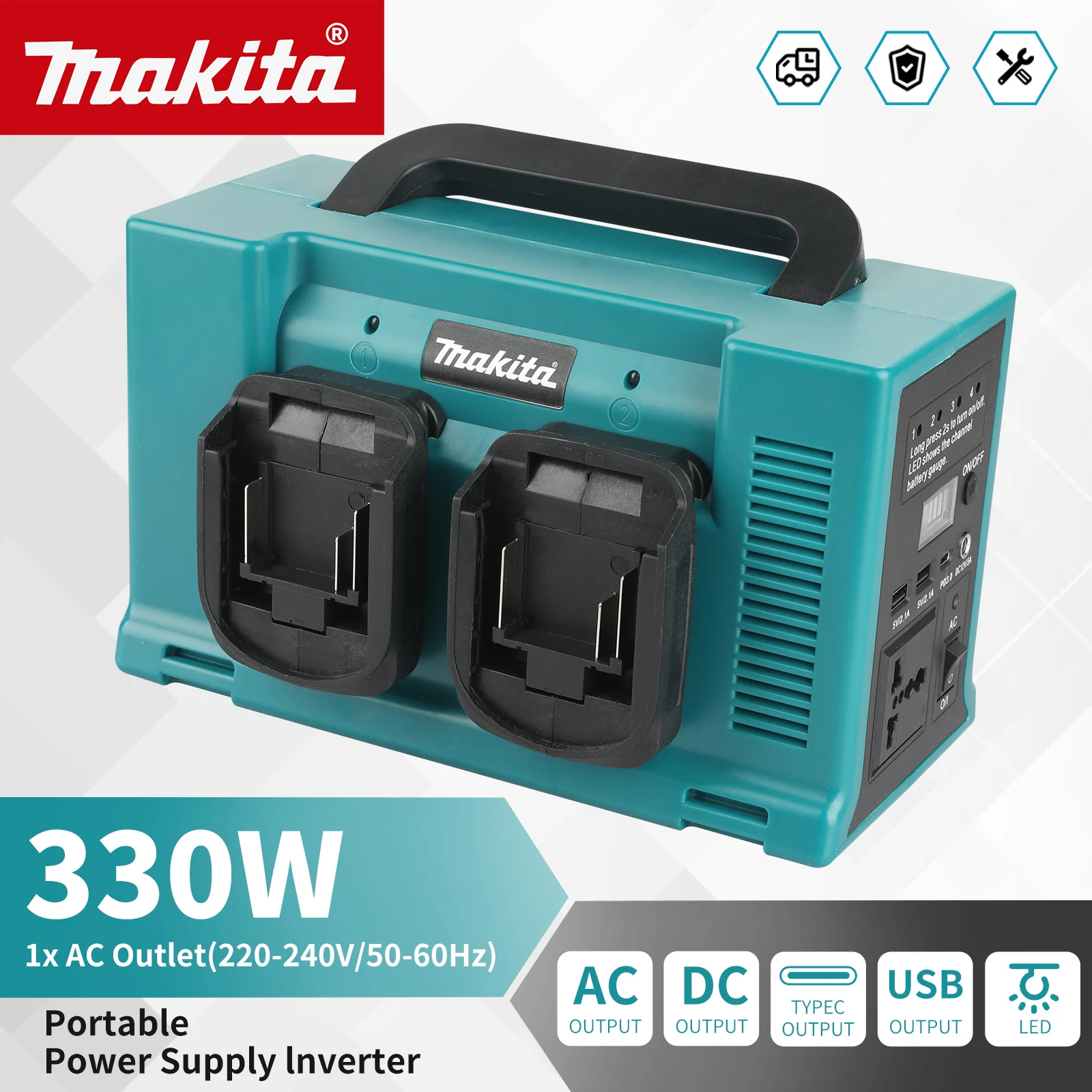 

﻿ Makita 330W Portable Power Supply Inverte 220V Inverter LED Work Light Spotlight Lamp Camping Light Portable Battery Inverter