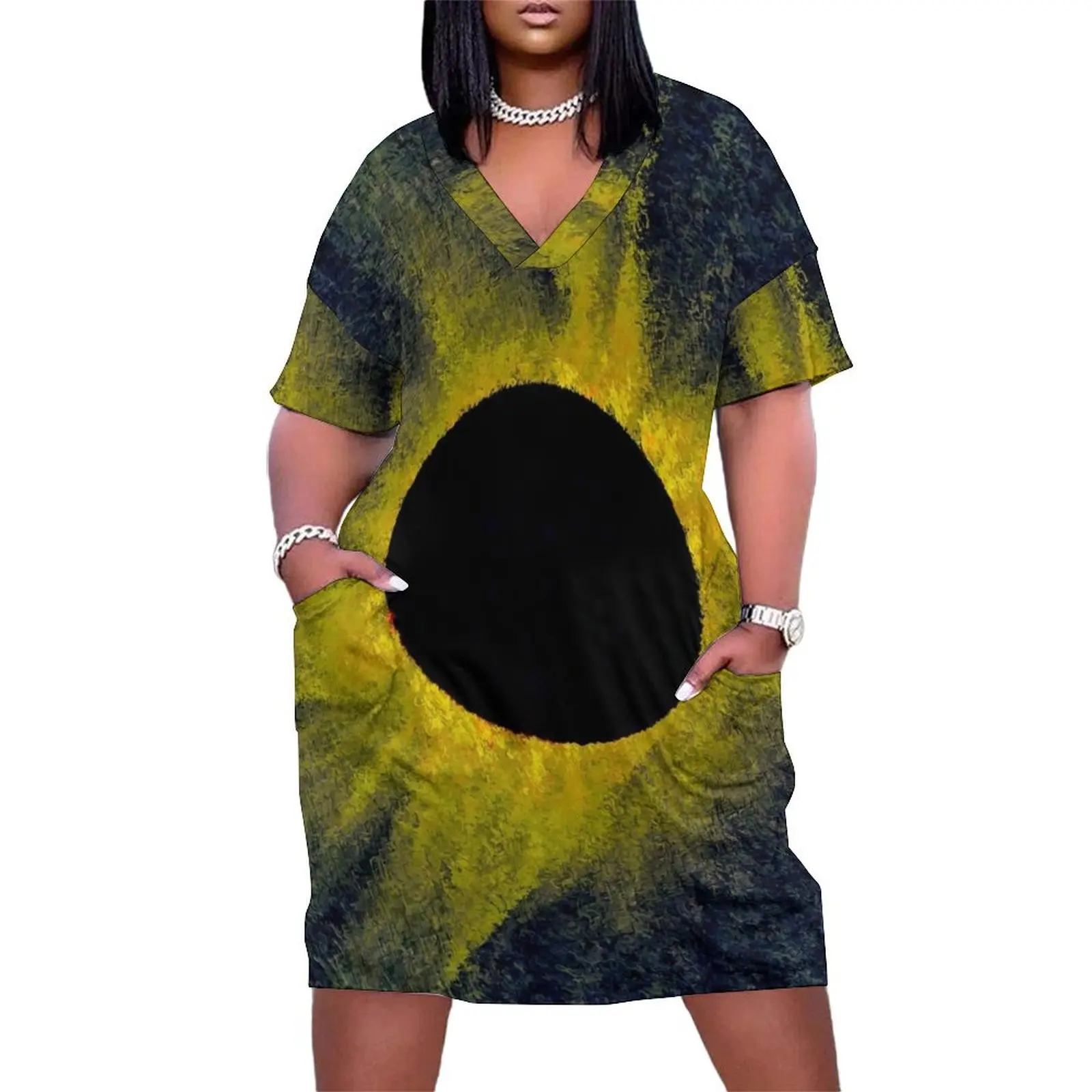 Total Eclipse of the Sun Generative Astronomical Art Loose Pocket Dress women's evening dresses 2025 luxury evening dresses 2025