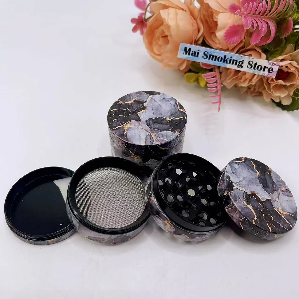 

2-дюймовая мельница для мраморных трав, 4-слойная ручная мельница для специй, перец, соль, раствор, трава, необработанный табак, мельница для трав, аксессуары для сигаретного дыма