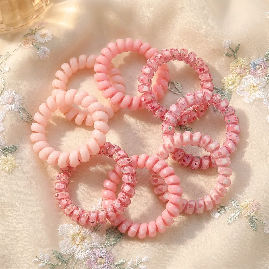 Sweet Girl Daily 6pcs Gradient Pink Spiral Hair Ties - High Elasticity & No-Crease, Seamless Telephone Cord Design