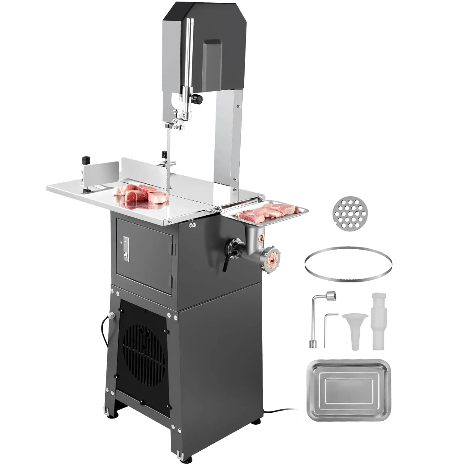 Commercial Electric Meat Bandsaw, 850W Stainless Steel Vertical Bone Sawing Machine, 19.1