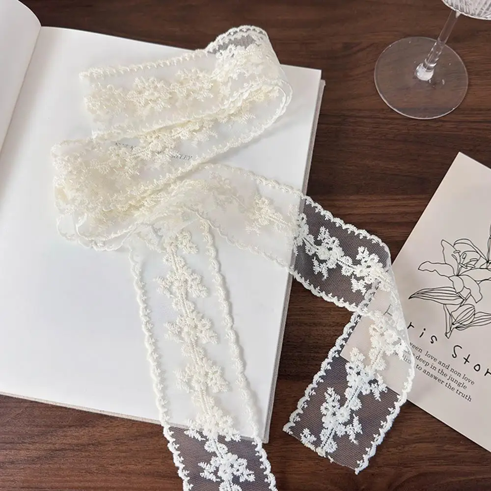 Collar decorativo de encaje de flores blancas, bufanda de cinta larga de encaje, pañuelo para la cabeza, bufandas para envolver la cabeza, bufanda para el cabello con bordado Floral suave