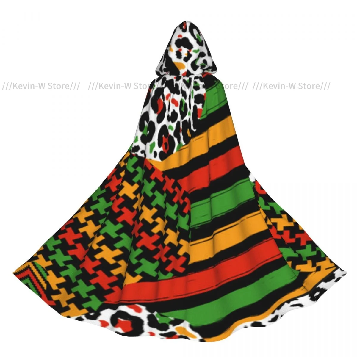 

Long Cape Cloak Kwanzaa Patch Pattern Leopard Print Hooded Cloak Coat Autumn Hoodies