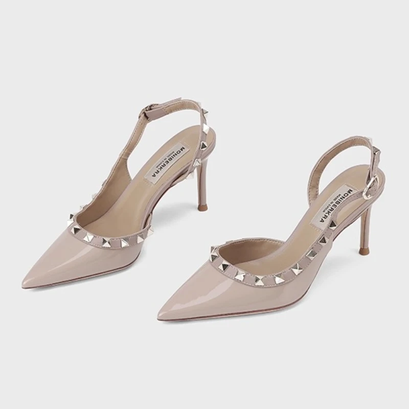 

High Heels Women's Fine Heels 2025 Summer New Female Spiked Side Empty Liuting One-Button Wrapped Head Temperament Sandals