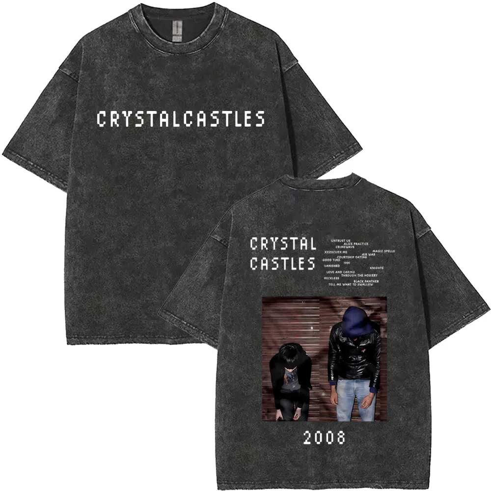 

Vintage Washed Crystal Castles Double Sided Print T Shirts Men Women Hip Hop Rock Oversized T-shirts Men's Gothic Punk T-shirt