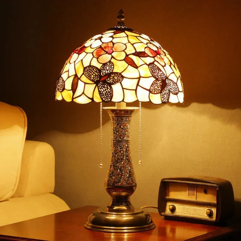 ABEL European Brass Vase Table Lamps LED Creative Modern Tiffany Shell Decor Desk Light for Home Living Room Bedroom