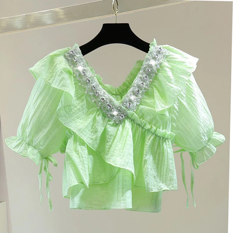 

Женская летняя блузка-рубашка 2026: Новинка, с воротником-стойкой, короткий рукав, стандартный крой