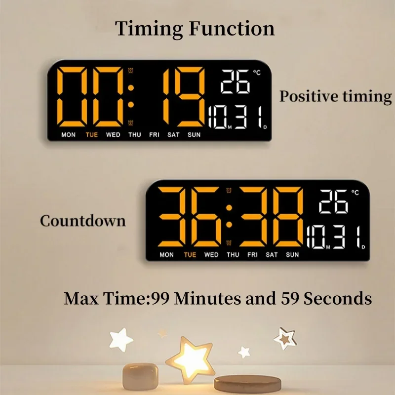 Digital Wall Clock Temperature Date Countdown Automatic Dimming LED Alarm Clock