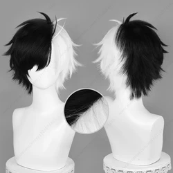 Anime Sakura Haruka Cosplay Wig 30cm White Mixed Black Short Heat Resistant Synthetic Hair