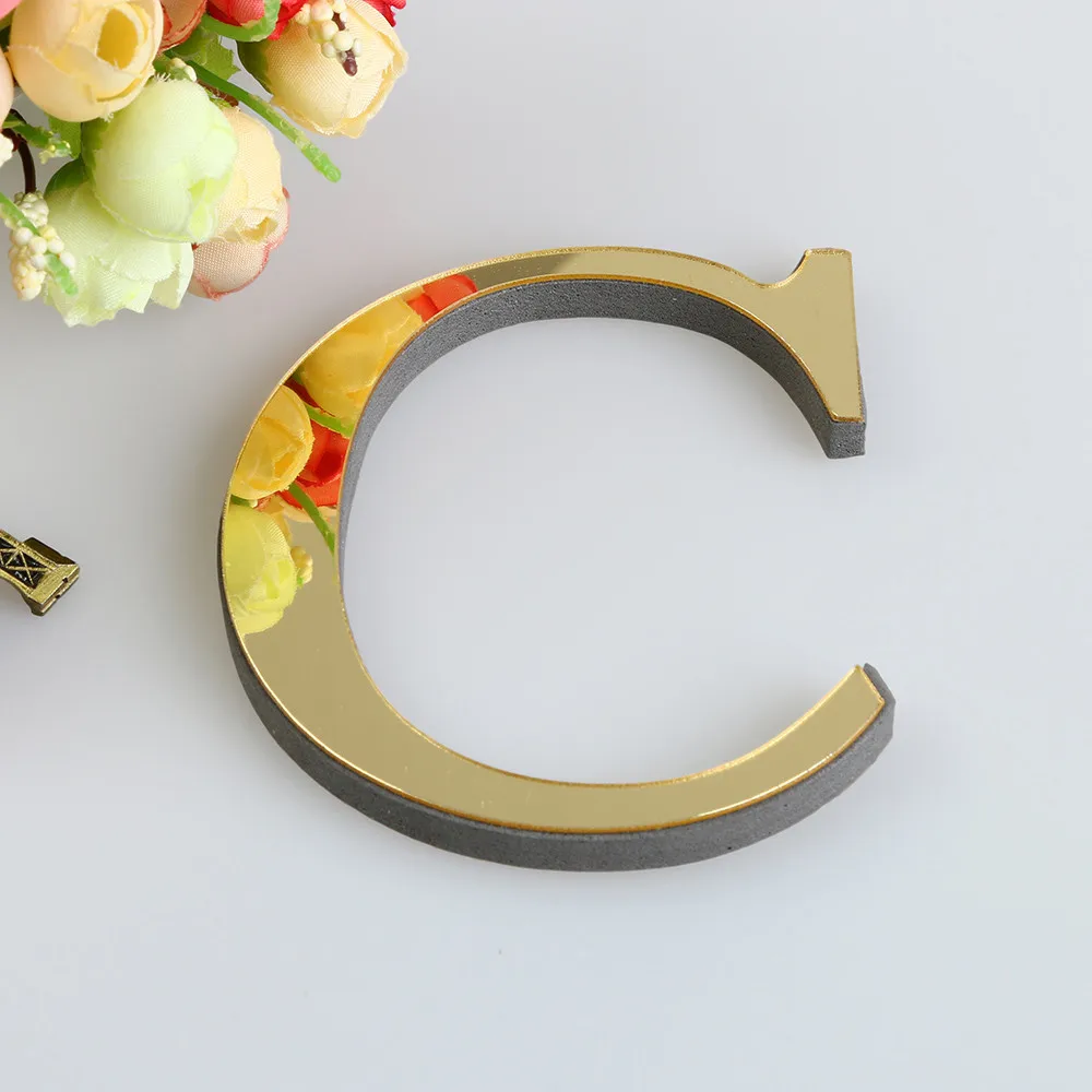 3D Letter Mirror Wall Sticker English Letters Acrylic Mirror Wall Sticker Golden Alphabet Poster Bedroom Festival Party Decor view 3