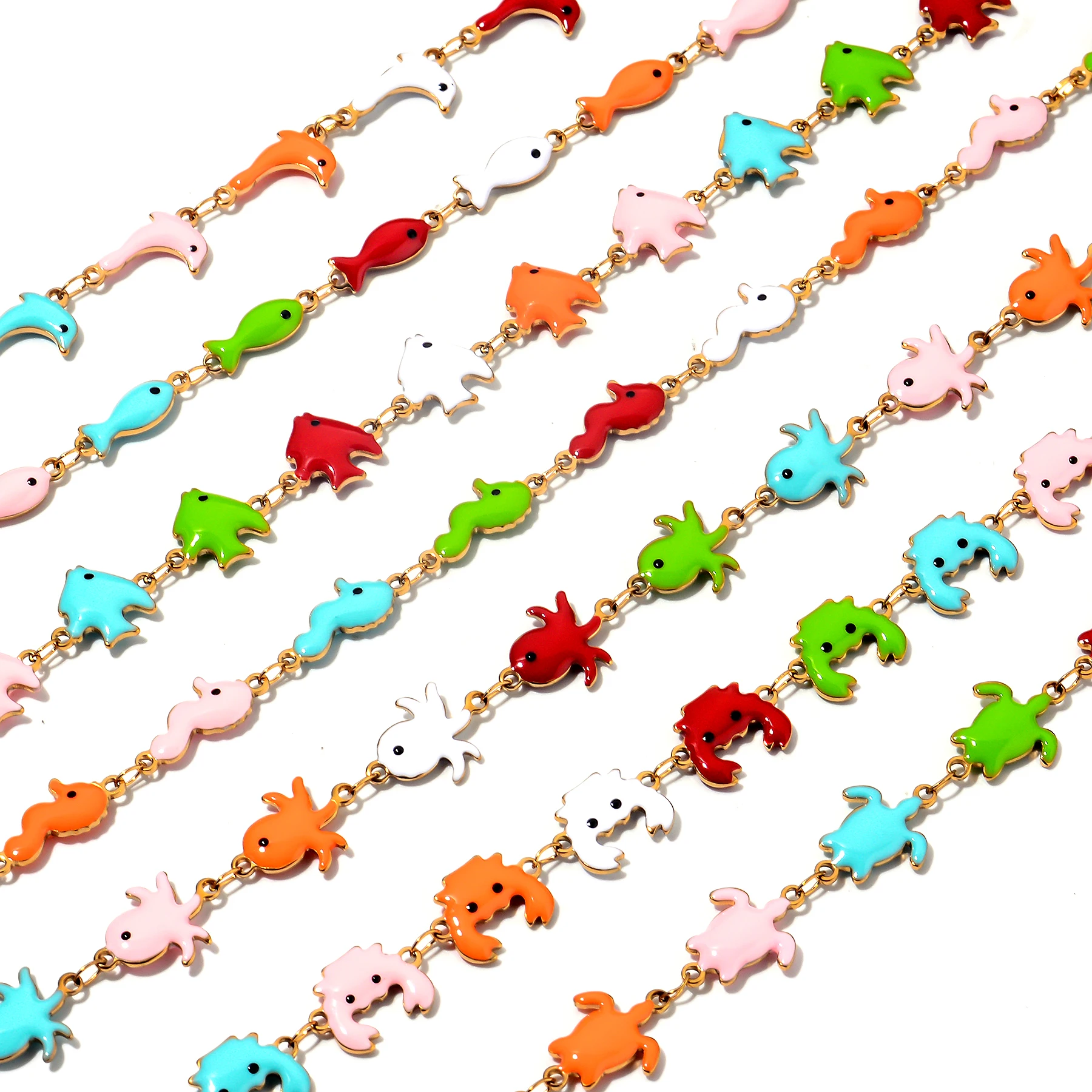 

Wholesale 1m/lot Stainless Steel Enamel Ocean Animal Chains for DIY Necklaces Making Jewelry Findings Bracelets Anklet