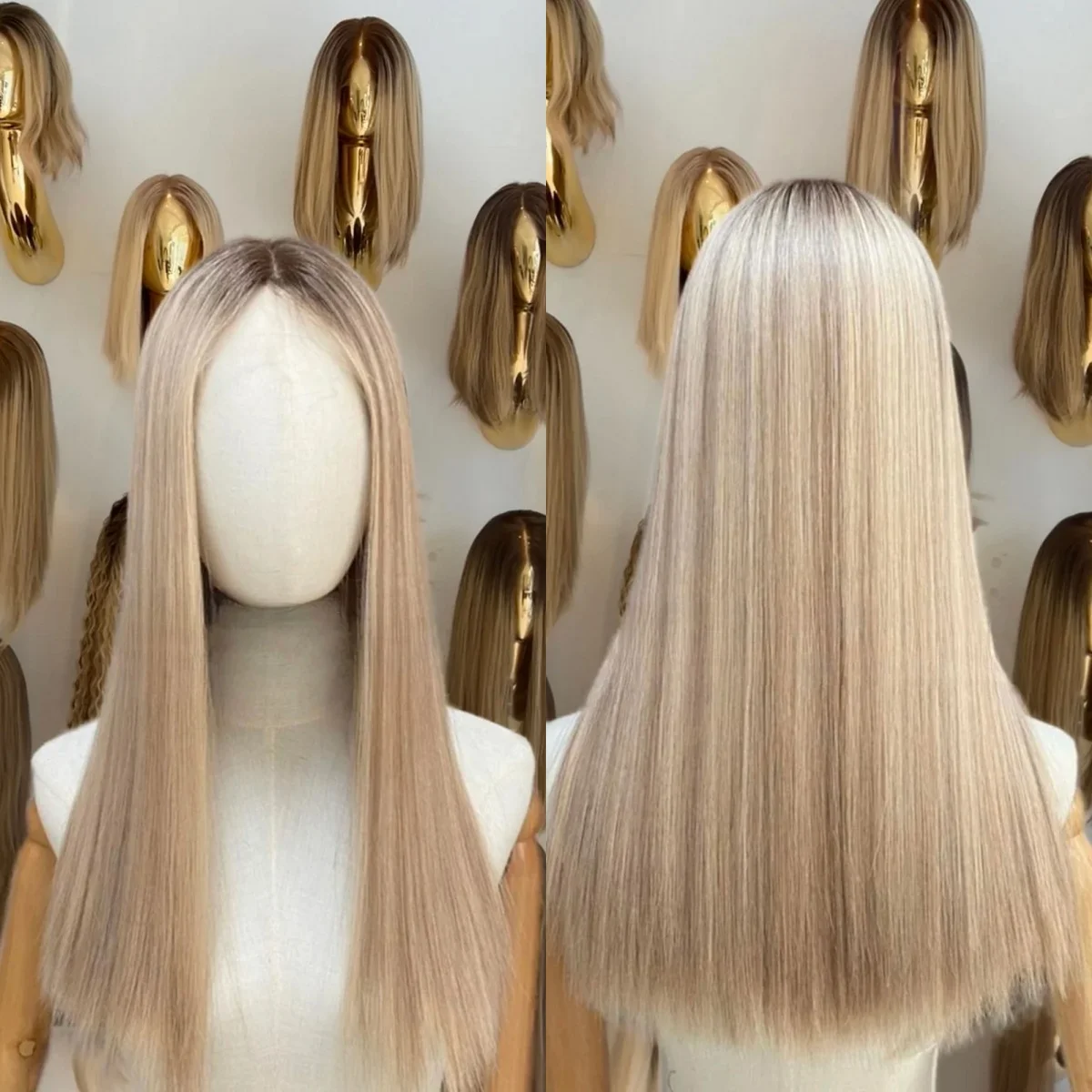 Ombre Light Blonde Ash Roots Synthetic Lace Frontal Wigs Natural Straight Middle Parting Heat Resistant Fiber Wigs Daily Used