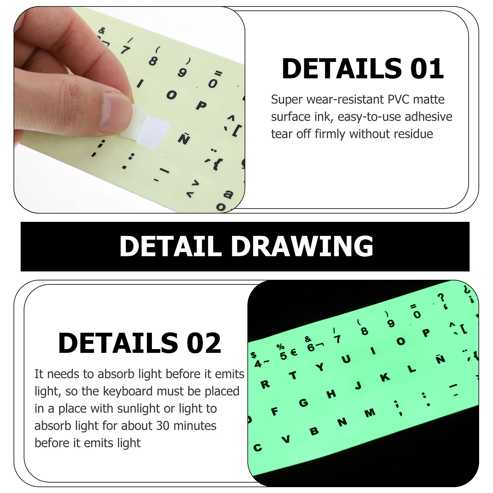 

Glowing Keyboard Sticker 1.3X1.1Cm Fluorescent Letter For Laptop Desktop Computer Night Light Replacement Labels Matte Pvc