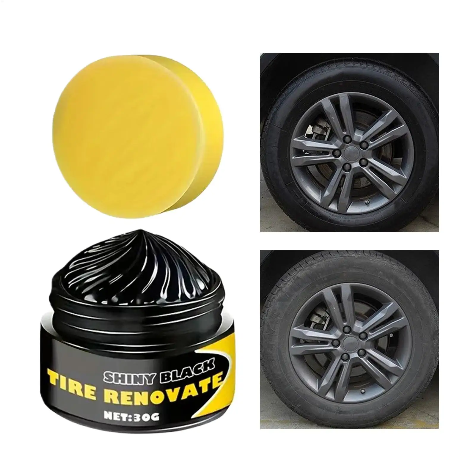 30g Tire Wax Long-Lasting Wheel Gloss Restorer Restores Shine & Protects Rubber For Cars Trucks SUVs RVs, Professionals & DIYers