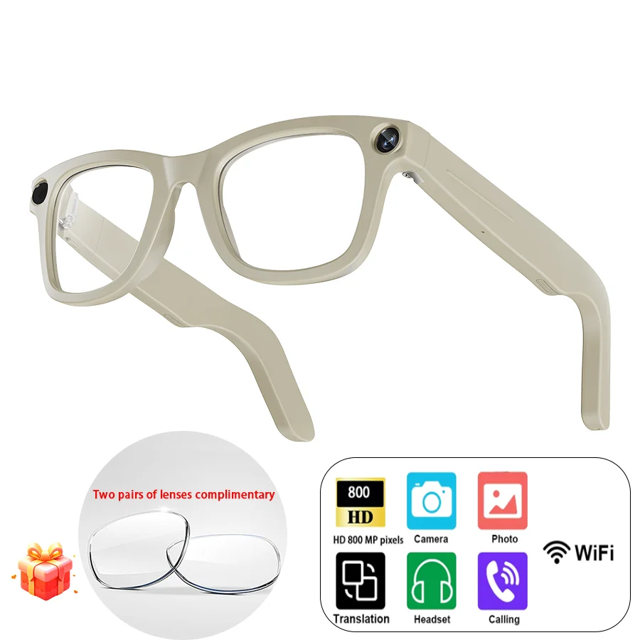 AI Smart Glasses with 800W HD Camera 1080P Video Voice Control Bluetooth/Wi-Fi 230mAh Fast Charging Lightweight Hands-Free