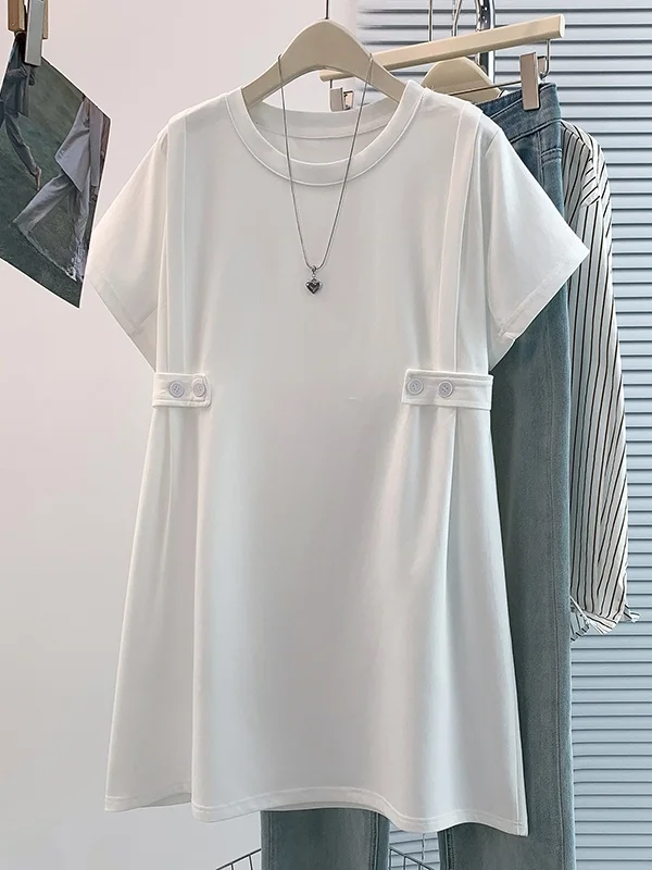 Slimming Mid-Length T-Shirt Korean Style Waist-Cinching Belly Concealing Summer New Arrival Women's Fashion Brand Tee