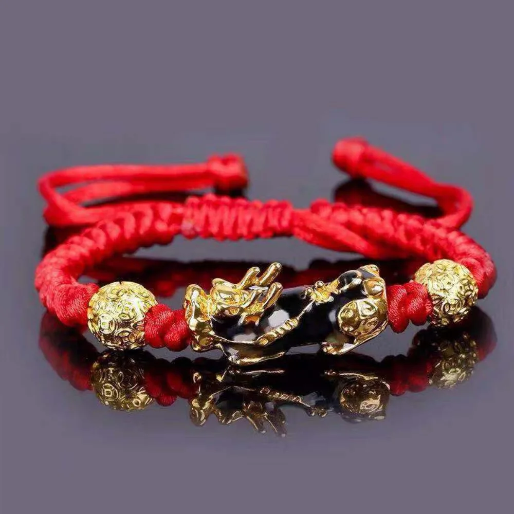 1PC Lucky Pixiu Bracelet Black and Red Rope Pixiu Weaving Bracelet Hand String Birthday Gift