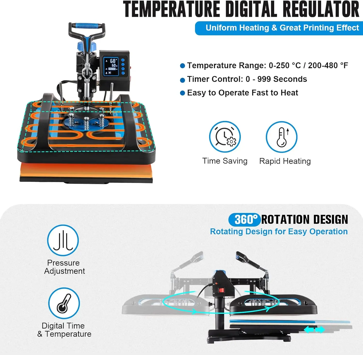 ماكينة ضغط حراري احترافية مقاس 15 × 15 بوصة، ماكينة ضغط حراري 5 في 1 مع مكبس بهلوان 30 أونصة، ماكينة ضغط على القمصان المتأرجحة، شحن مجاني #4