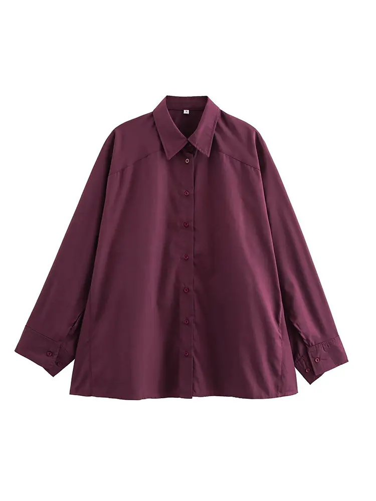 

TRAFZA Loose Lapel Single Breasted Women's Long Sleeve Top Women's Fall Streetwear Fashion Burgundy Raglan Sleeve Shirt Y2K