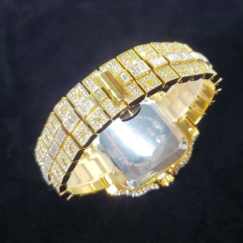 UNIGUET 2025 montre de luxe en diamant pour hommes cadran arc-en-ciel calendrier à Quartz Hip Hop montre-bracelet glacée accessoire de mode pour hommes