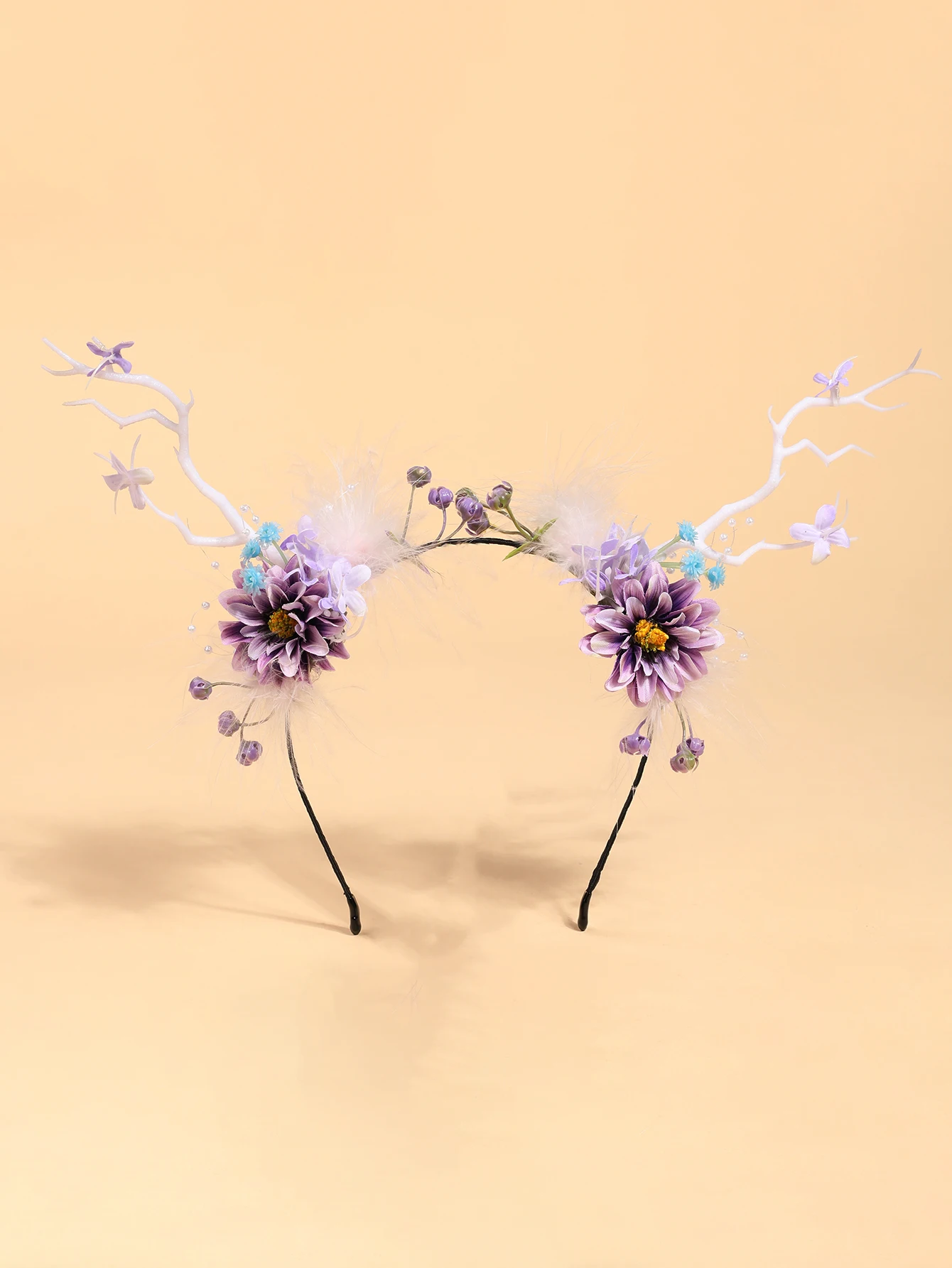 Forest-Style Antler Headband with Simulated Branches and Flowers, Photo Studio Props, Hair Accessories, Christmas Decorations, Party Supplies
