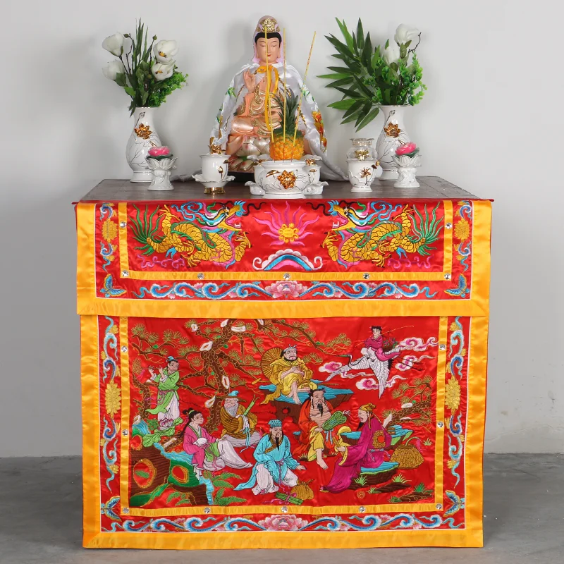 Buddhist Taoism HOME Temple Worship Guanyin Buddha Auspicious Dragon BA XIAN 8 Gods Embroidery Altar table enclosure Curtain