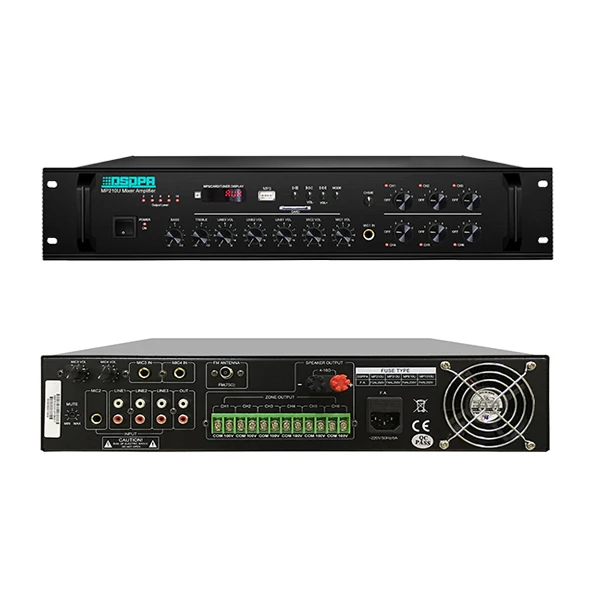 60W 100v 4-16 ohm 4 Mic In 3 Aux In 1 Aux Out 6 Zones Paging Music Mixer Amplifier with USB Tuner