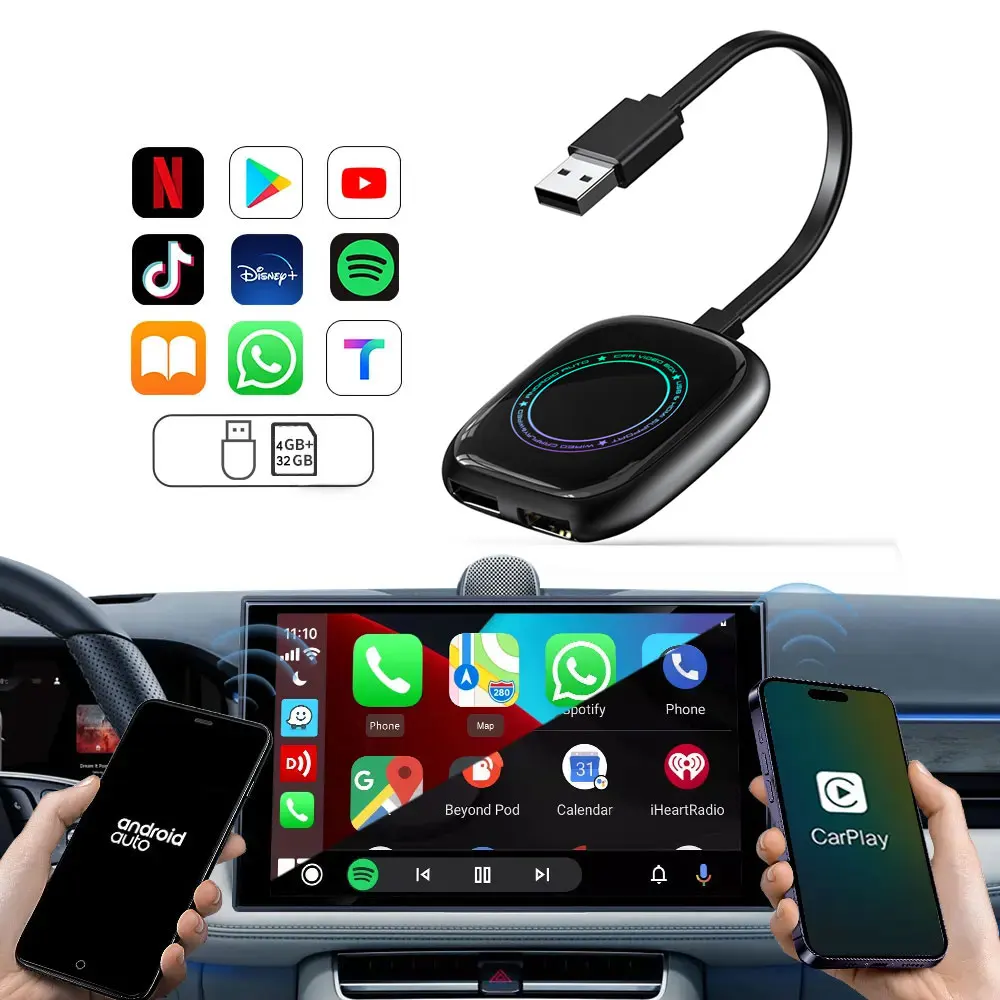Carplay Android Auto Box Mini Ai Streaming Video 3 in 1 Watch netflix youtube Tiktok for Car 2gb 16gb netflix Tf Card carplay