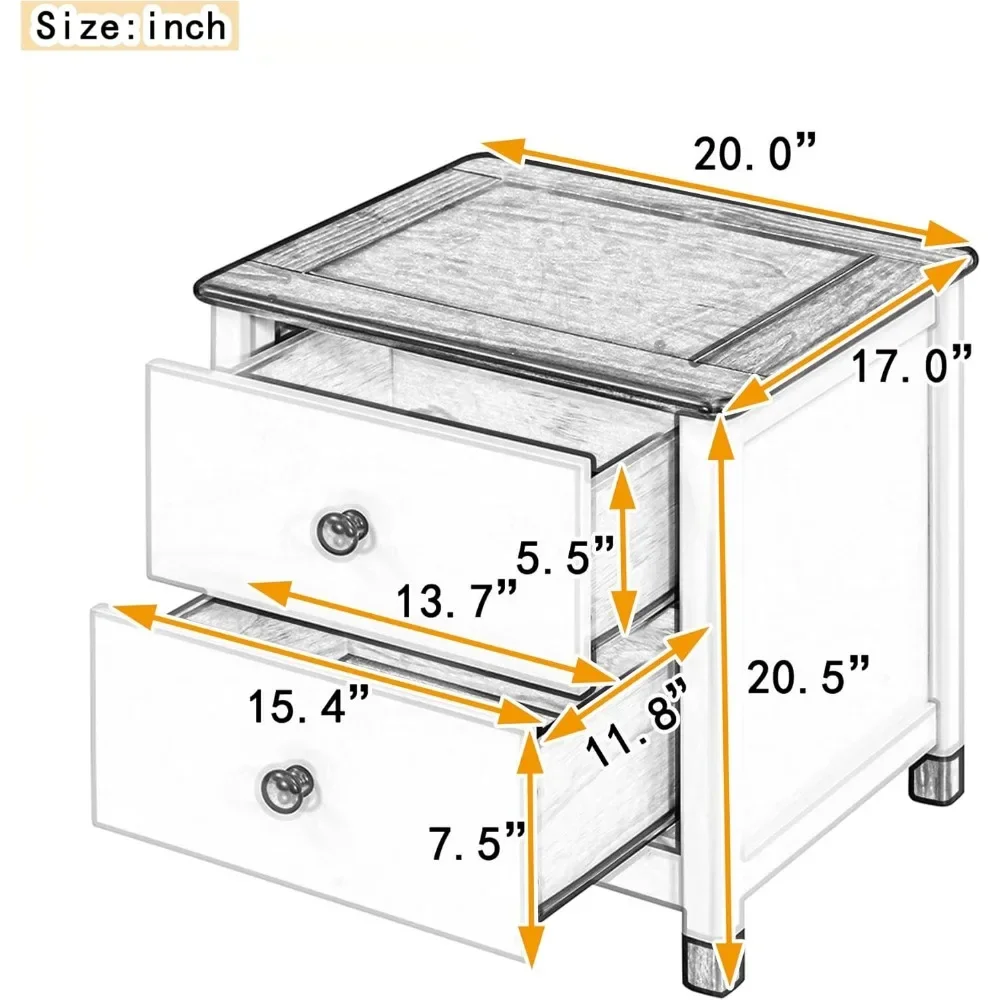 Wooden Nightstand, Nightstands with 2 Drawers, Bedside Table for Bedroom/Living Room, End Table Sofa Couch Side Tables Furniture