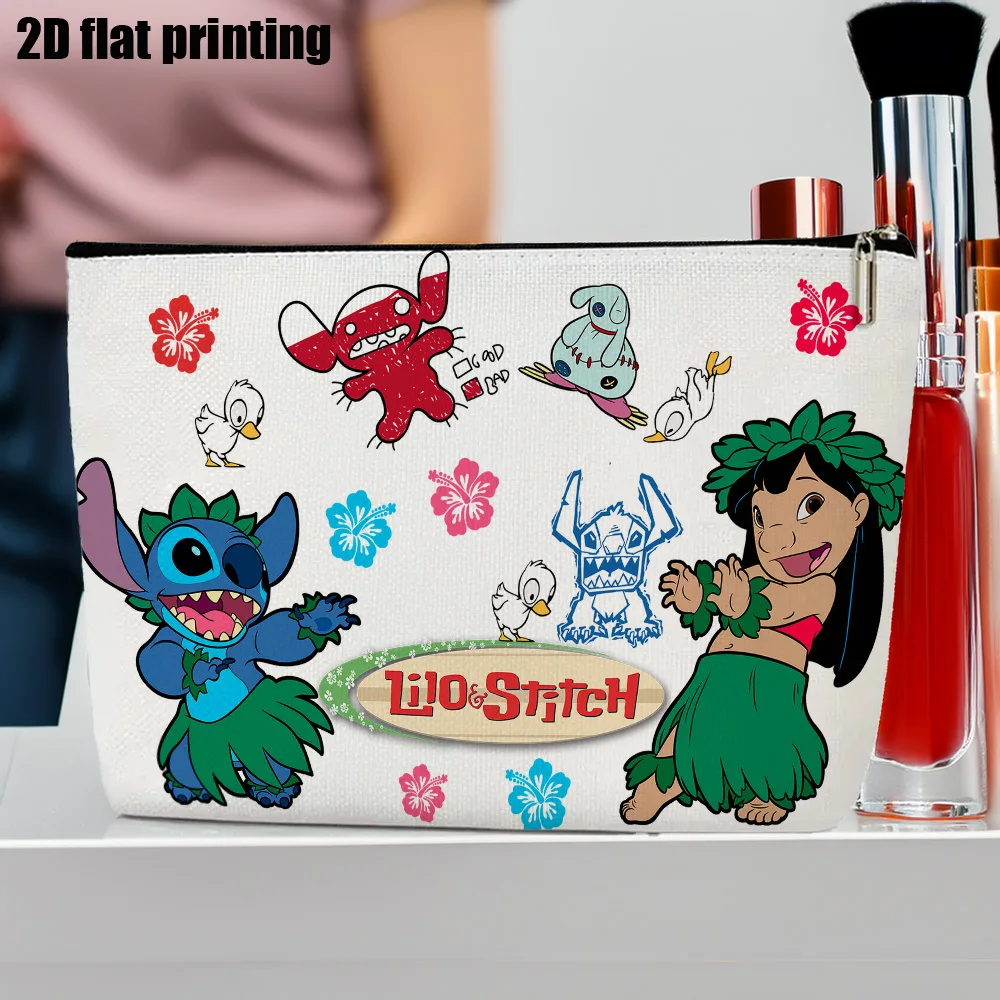 1 حقيبة مكياج ديزني ليلو آند ستيتش الكرتونية مع طباعة على طراز هاواي، حقيبة تخزين المجوهرات، حقيبة مثالية للسفر بسحاب - هدية عيد ميلاد ممتعة #4